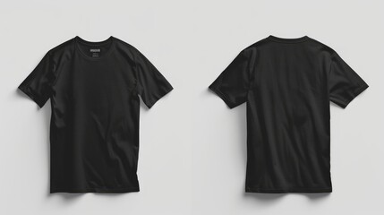 Simple black t shirt mockup with front and back view on white background for print design presentation