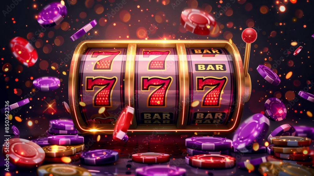 Secure Chip Slot Machine Slot machine with the number seven surrounded by poker chips Stock ...