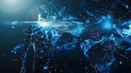 Leinwandbilder - A man made of nexus plexus points and threads connected together, as their chakras are illuminated in space. Generative AI.