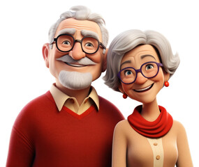 Sticker - PNG Senior couple portrait glasses cartoon.