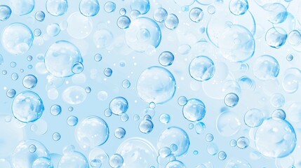 Wall Mural - Serene blue water bubbles floating on a gentle gradient background