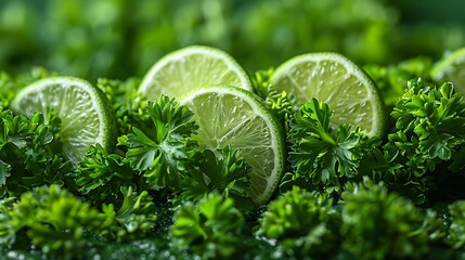 chopped parsley on a bright lime green background