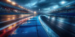 © visoot - High tech space, race tracks, grandstands, midnight, blue elements, spectators. Generative AI.