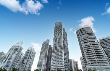 Canvas Print - low angle view of skyscrapers in Beihai, China.