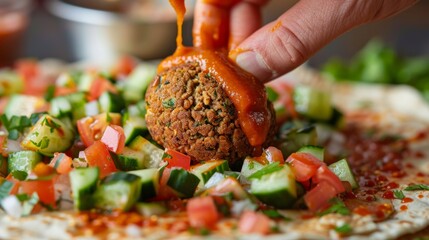 Falafel is a delicious and healthy Middle Eastern dish made from chickpeas, fava beans, and spices. It is a popular street food and can be served in a pita wrap or as a salad.