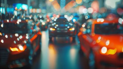 Wall Mural - Blurry blur of blurry vehicles and hazy crowds at a large car showcase.