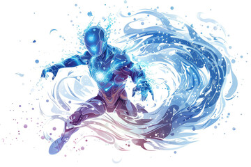 Magnetic Warrior A hero with the power to manipulate magnetic fields, floating surrounded by swirling metallic debris.