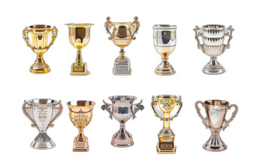 A collection of transparent PNGs of shiny trophies