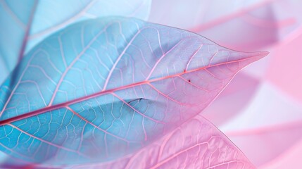 Poster - Macro leaves background texture blue turquoise pink color Transparent skeleton leaves Bright expressive colorful beautiful artistic image of nature : Generative AI