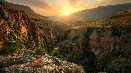 Poster - canyon view in summer Colorful canyon landscape at sunset nature scenery in the canyon amazing nature background summer landscape in nature Tasyaran canyon travel in the great valley T : Generative AI