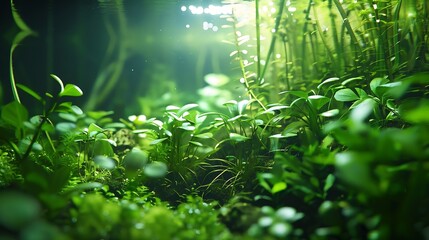 Canvas Print - image of underwater landscape nature forest style aquarium tank with a variety of aquatic plants inside : Generative AI