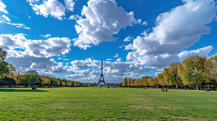 icon logo sign symbol iconic Eiffel tower built Paris France 2024 view color PSG Dior holiday post card image tour Yves Saint game blue sky cloud day love city grass green park place scene vector art.