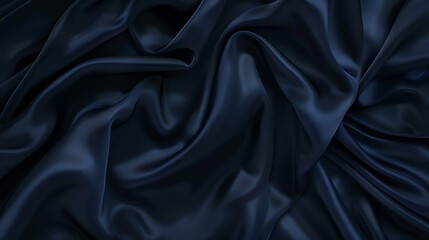 Wall Mural - Dark blue silk satin Soft folds Fabric Navy blue luxury background Space for designWavy lines Banner Flat lay top view table Beautiful Elegant Birthday Christmas Valentines Day : Generative AI