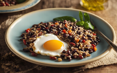 Wall Mural - Nicaraguan gallo pinto, rice and beans, sunny side up egg