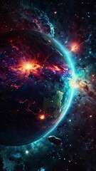 planet in space, universe in the beginning, asteroids hitting the newly created earth, planet earth 