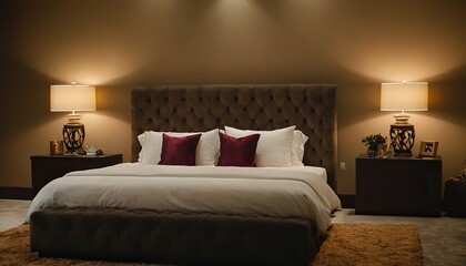 Wall Mural - 3d rendering beautiful luxury dark wood european classic bedroom suite in hotel
