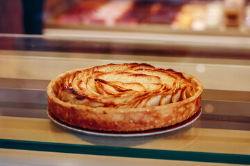 delicious apple pie in a parisian bakery