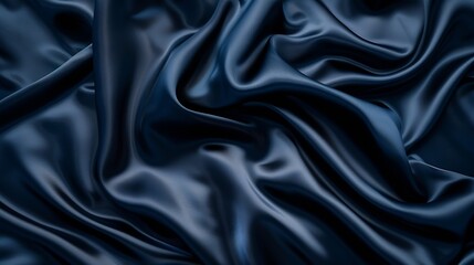 Poster - Navy blue silk satin Silky shiny fabric Dark luxury background with space for design Banner Wide Long Panoramic Template Empty Flat lay top view table BeautifulElegantBirthdayChristmas : Generative AI