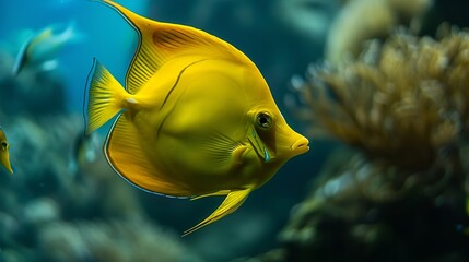 Wall Mural - Palais de la Porte Dore Tropical fishes View of a yellow surgeonfish : Generative AI