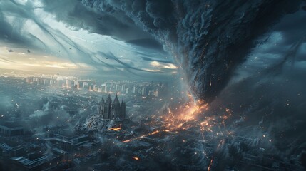 Wall Mural - powerful tornado in the city