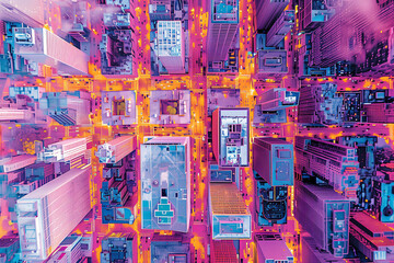 Wall Mural - heat map of the city center arial view