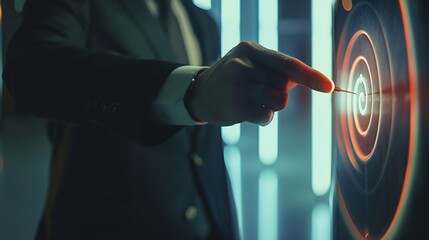 Leinwandbilder - Businessman holding a dart aiming at the target  business targeting aiming focus concept Art collage : Generative AI