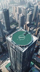 Wall Mural - H3D aerial view of a helipad on top of a building in Shenzhen, China with a 