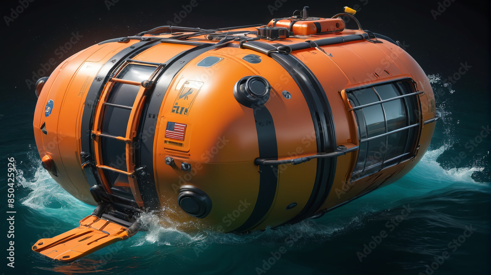 Robust underwater rescue capsule, featuring reinforced hulls and ...