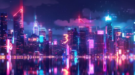 Wall Mural - Cybernetic city skyline neon lights