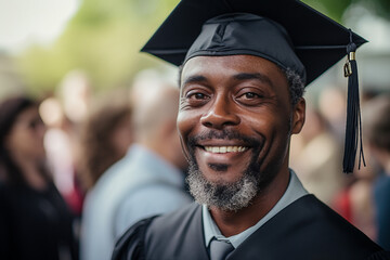 Canvas Print - AI generative photo of an african american senior student graduation