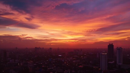 Poster - Sky sunset background panorama concept Skyline top view Evening sunset sky and the morning sunrise In the city Colorful with copy space Empty beautiful sky panoramic view twilight time : Generative AI