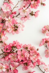 Wall Mural - A collection of pink flowers arranged on a white surface, great for designs and graphics