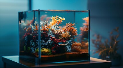 Sticker - Beautiful aquarium on table in room : Generative AI