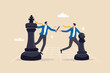 © Nuthawut - Succession planning, baton pass or relay responsibility, authority to employee, work delegation, support, appointment or mentorship concept, businessman boss on king chess baton pass to his successor.