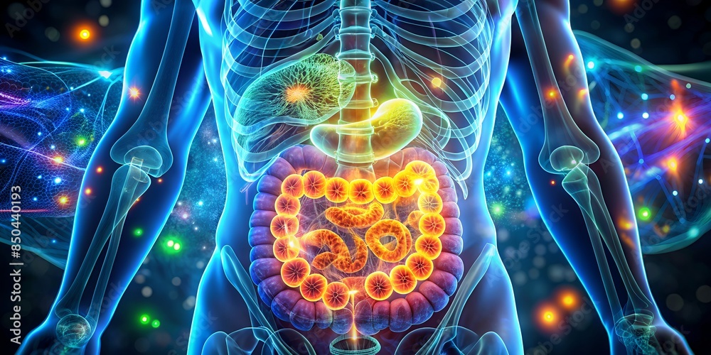 3D Illustration Of The Human Digestive System Showing The Stomach ...