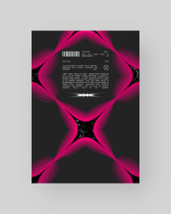 Abstract poster design. Vertical format wall art, interior mockup.  Magenta, white, black composition. Geometric neon illustration with space and y2k style elements. 