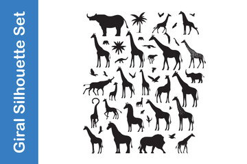 Wall Mural - giraffe silhouette set with editable vector