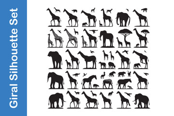 Wall Mural - giraffe silhouette set with editable vector