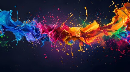 Wall Mural - Colorful Paint Splatter on Dark Background