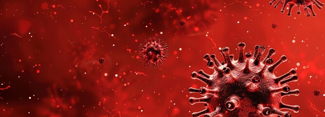 Microbiology And Virology Concept - Corona Virus Rendering In Red Background