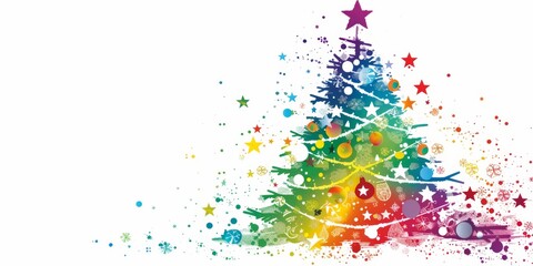 Wall Mural -  A Colorful Christmas Tree Adorned with Stars, Celebrating the Festive Season with Joy and Cheer. This vibrant Christmas tree, decorated with twinkling stars, captures the magic and joy of the holiday