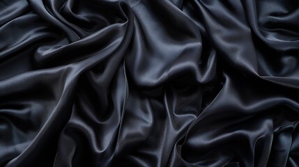 Poster - Black gray satin dark fabric texture luxurious shiny that is abstract silk cloth panorama background with patterns soft waves blur beautiful : Generative AI