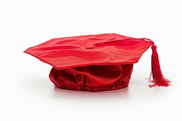 Wall Mural - A red graduation cap hat isolated on white background.
