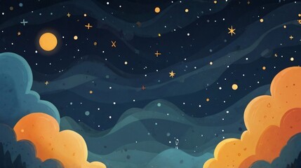 Wall Mural - illustration of landscape hill with night sky 