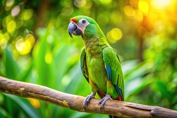 Wall Mural - Green parrot perched on a tropical branch, parrot, bird, green, colorful, feathers, branch, tropical, wildlife, nature
