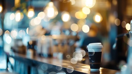 Poster - Blurred images of the coffee shop cafe interior background and lighting bokeh : Generative AI