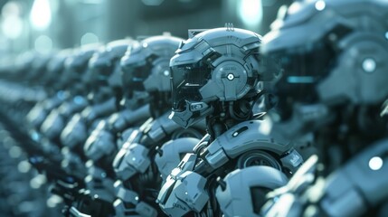 A legion of digital soldiers armed with sophisticated defense strategies guarding a kingdom of vital information.