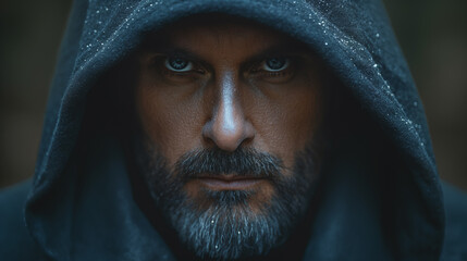 Poster - A man with a beard and a hoodie is staring at the camera