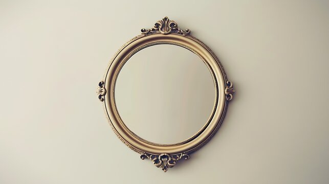 Vintage round picture frame isolated on white background : Generative AI