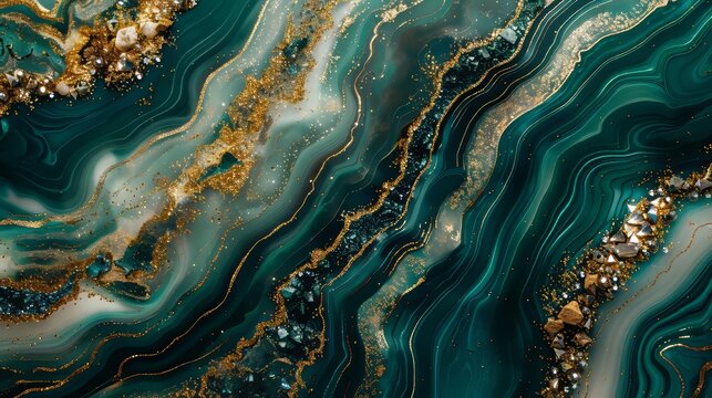 Teal and Gold Swirling Marble Texture